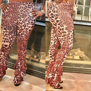 Leopard Print Stretch Flare Bottom Pants