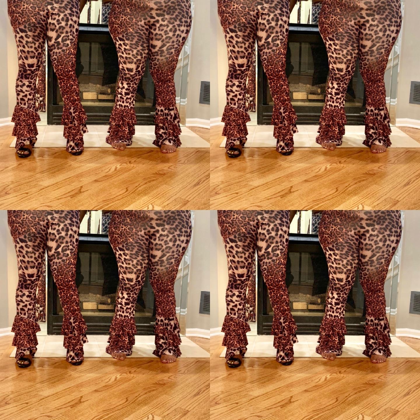 Leopard Print Stretch Flare Bottom Pants